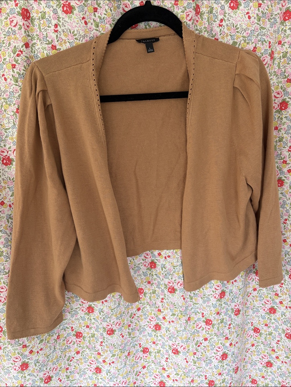 Talbots Camel Cropped Open-Front Cardigan